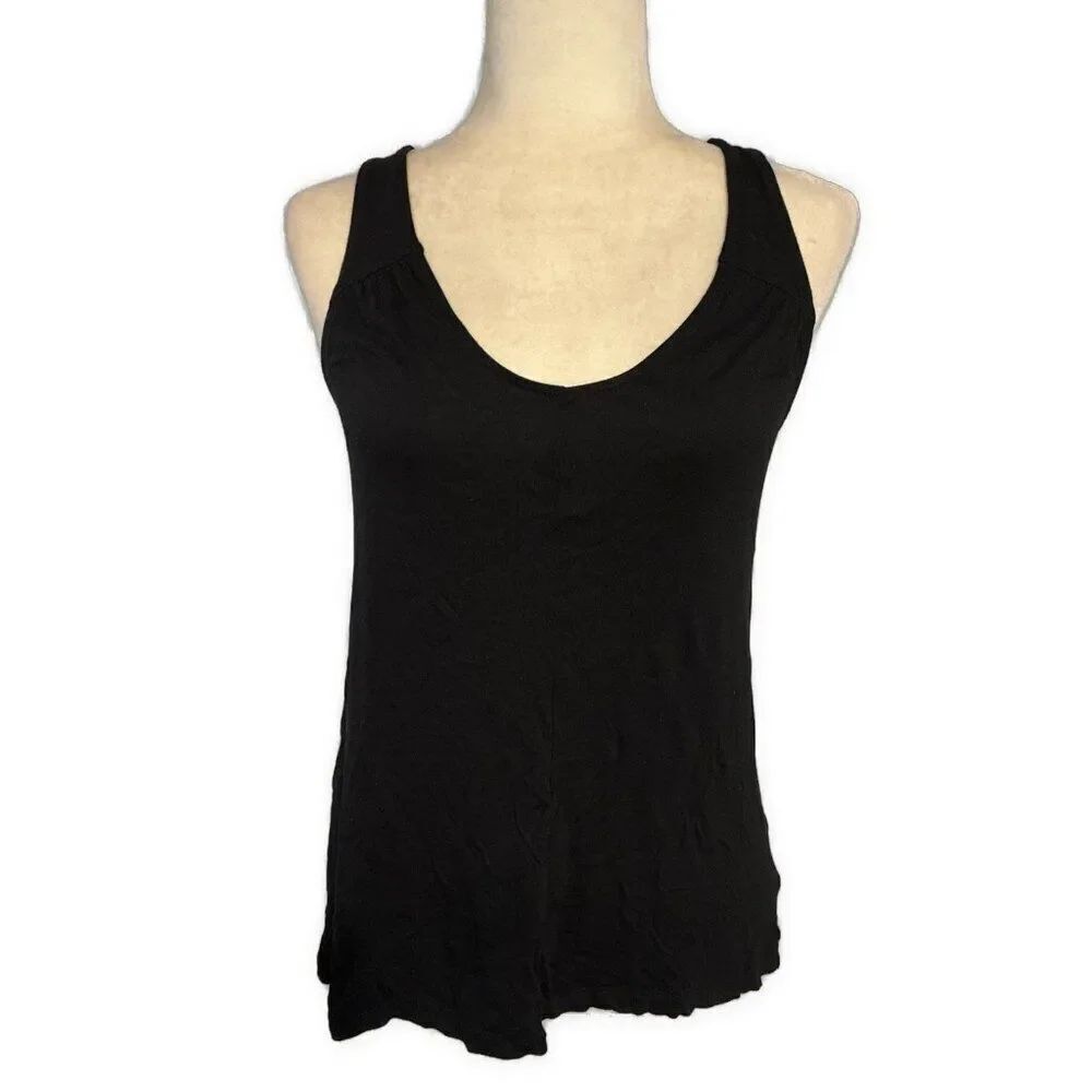 Old Navy Women’s Solid Black Round Neck 100% Rayon Tank Top Small
